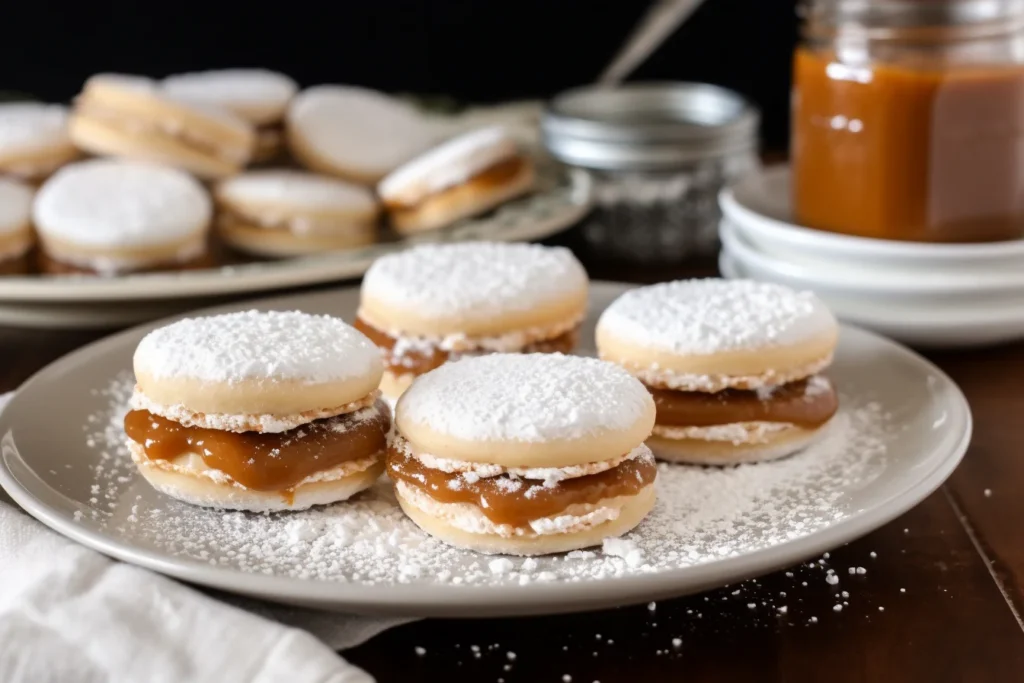 Alfajores with dulce de leche filling and powdered sugar.