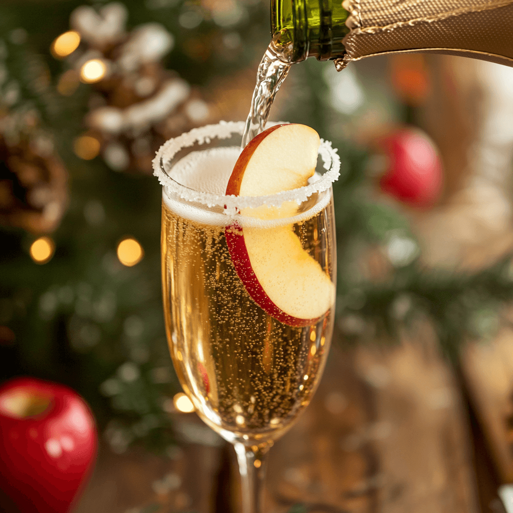 Pouring champagne into a glass of apple cider