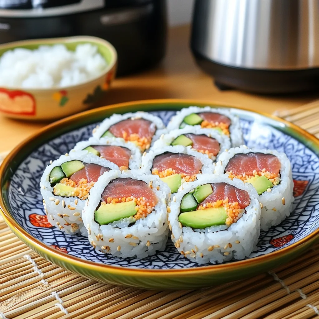 Sushi rolls made with perfectly cooked rice from rice cooker recipes.
