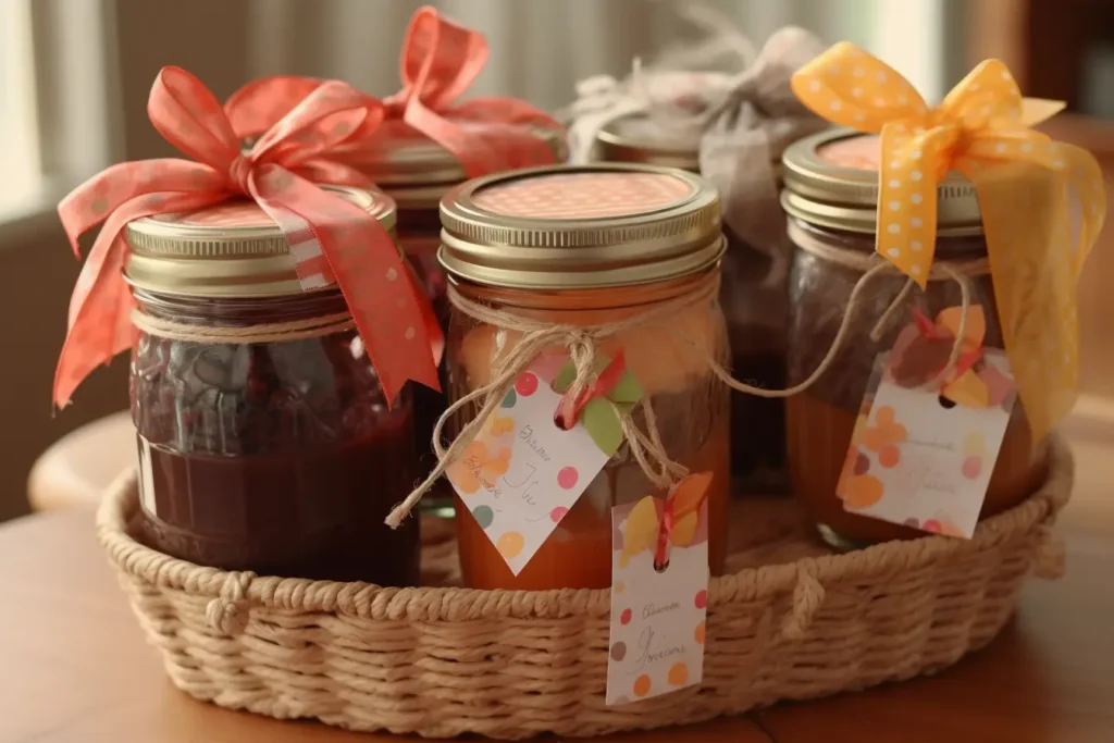 Gift basket with chocolate peanut butter.