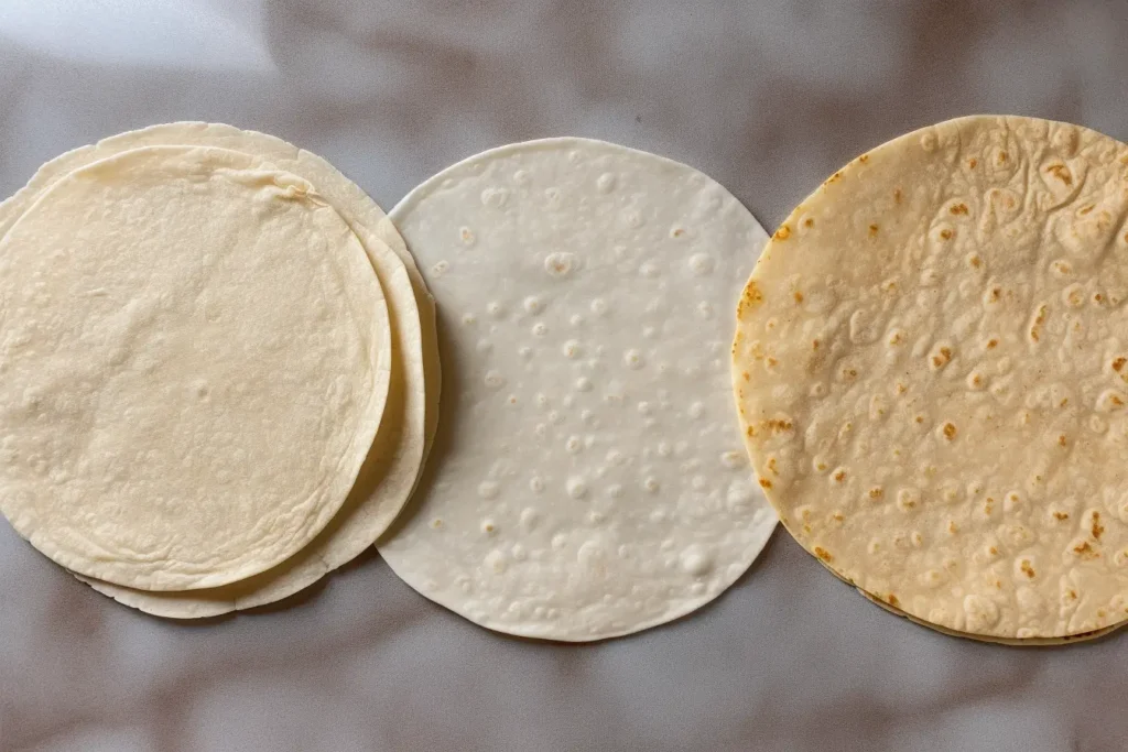 Comparison of corn, flour, and gluten-free taco tortillas.