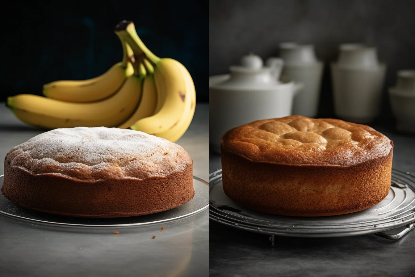 Dense and rubbery banana cake comparison.