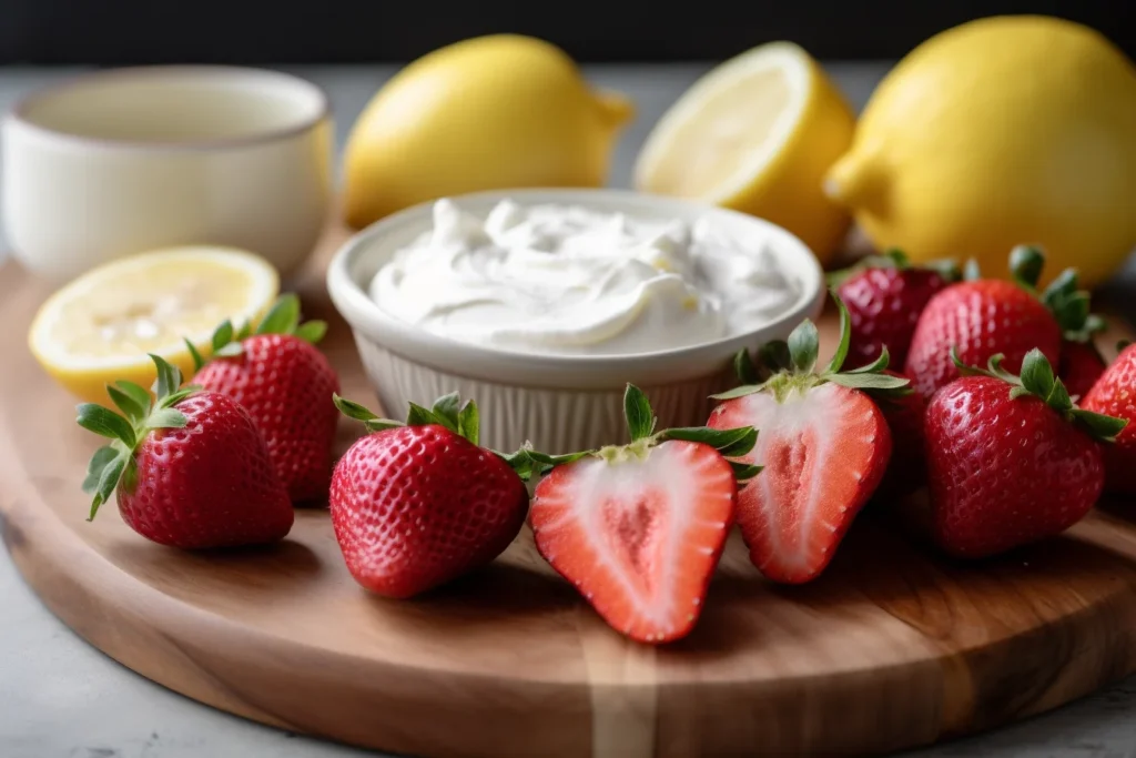 Ingredients for homemade strawberry cream cheese.