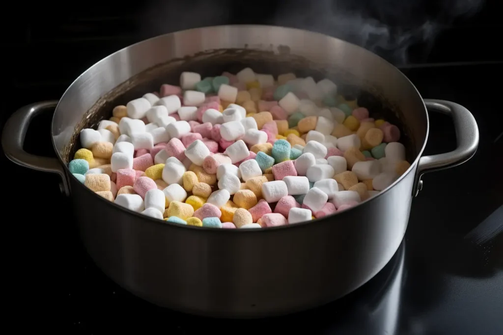 Mixing Fruity Pebbles Rice Crispy Treats