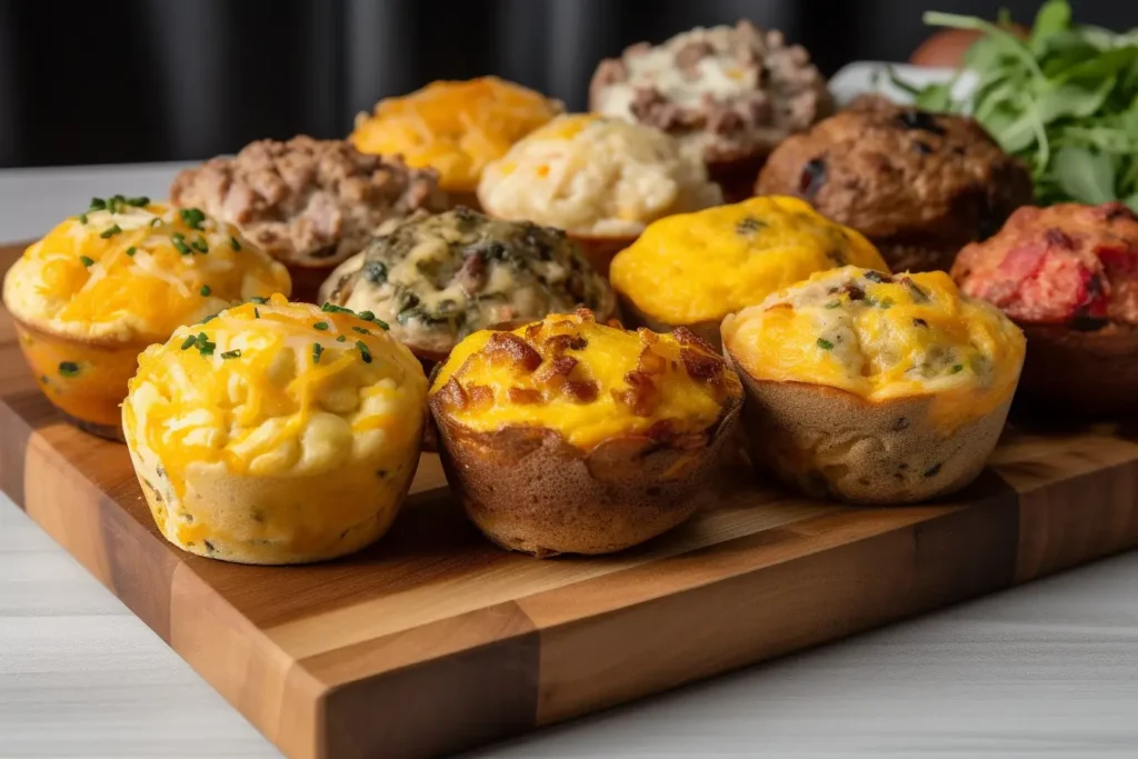 Different variations of sausage egg muffins.