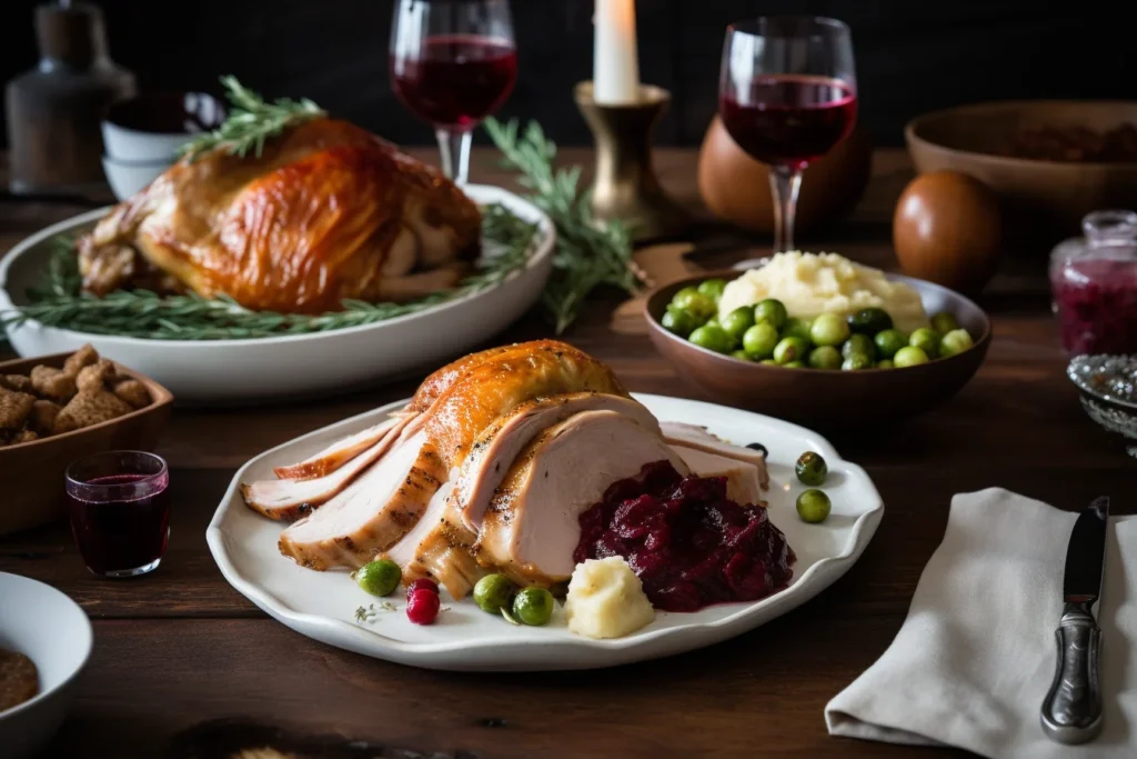 Wild turkey breast dinner with sides.